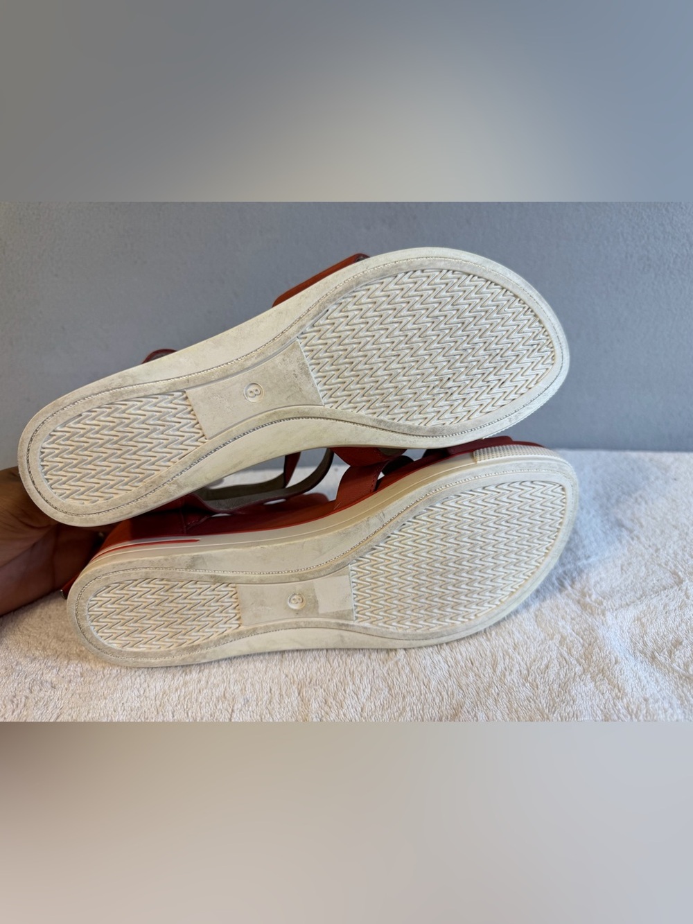 Eileen Fisher SALLY Wedge Sandals Back-Zip Leather Sz 8 Women Orange/White - Picture 5 of 9